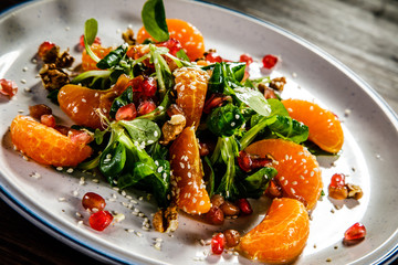 Vegetable salad on wooden background
