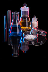 The Chemistry Lab background. Various glass chemistry lab equipment