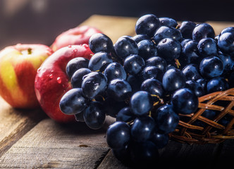 still life with apples and grapes