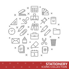 Collection of stationery thin line icons