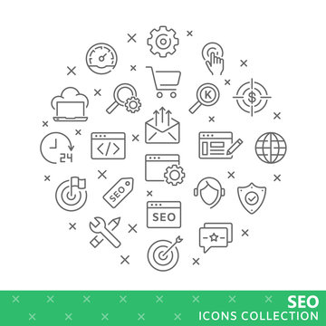 Collection of seo thin line icons.