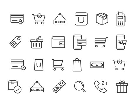 Simple Set of Shopping Cart Related Vector Line Icons. Mobile Shop, Add, Refresh and more. Editable Stroke. 48x48 Pixel Perfect.