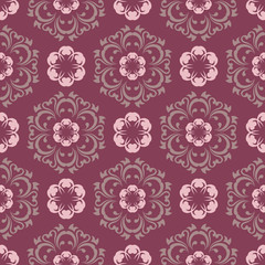 Fototapeta na wymiar Purple red floral seamless pattern. Background with flower design elements