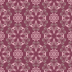 Fototapeta na wymiar Purple red floral seamless pattern. Background with flower design elements