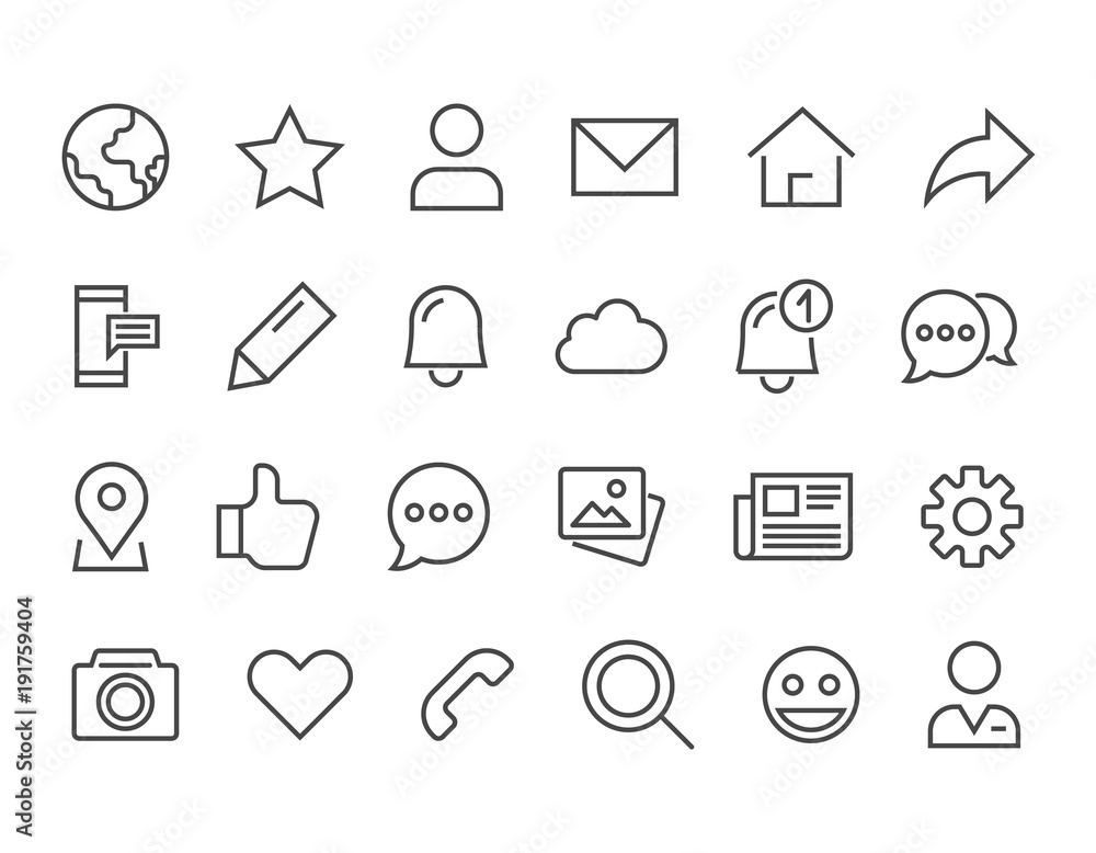 Poster simple set of social networks related vector line icons. editable stroke. 48x48 pixel perfect.
