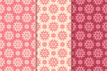 Floral seamless ornaments. Cherry red vertical backgrounds