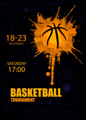 Design for basketball. Poster for the tournament. Abstract creative sports template, geometry, polygon, trendy background. Hand drawing texture, grunge style. EPS file is layered.