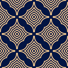 Geometric ornament. Golden blue seamless pattern