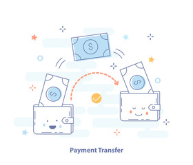 Premium Quality Line Icon And Concept Set: People sending and receiving money, payments between the wallets.