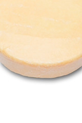 Whole round Head of parmesan or parmigiano hard cheese on white background