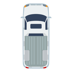 Pickup top view with flat and solid color design. Vector commercial vehicle illustration for distribution logistic concepts and infographics.