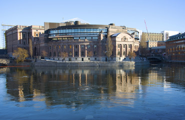 Fototapeta na wymiar The Parliament House, Stockholm on Helgeandsholmen