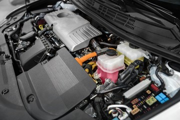 Fototapeta premium Detail photo of car engine under the hood