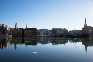 Houses in central Stockholm a cold winter day