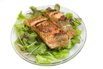 Grilled salmon on salad
