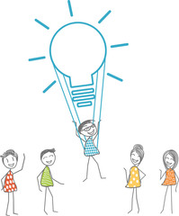 Un homme s'envole grâce à une ampoule symbolisant une idée fabuleuse