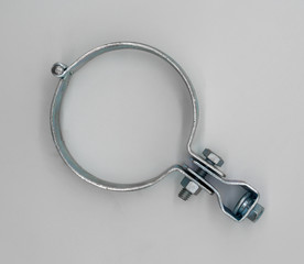 Metal tube pole or pipe clamp isolated on white background. construction concept.