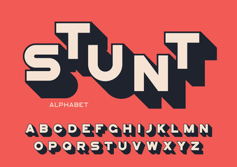 Styled sans serif bold letters with long shadow. Vector alphabet, typeface, font, typography.