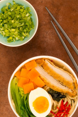 Japanese Style Panko  Chicken And Noodle Broth or Soup With Sweet Potatoes