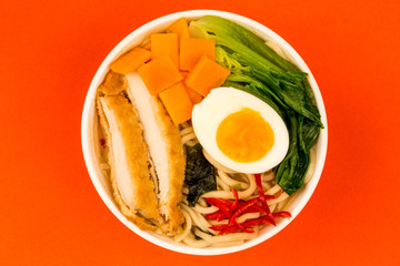 Japanese Style Panko  Chicken And Noodle Broth or Soup With Sweet Potatoes