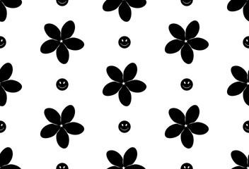 Black and white seamless flower pattern. Abstract background