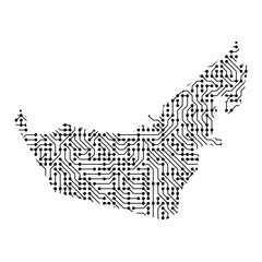 Abstract schematic map of United Arab Emirates from the black printed board, chip and radio component of vector illustration