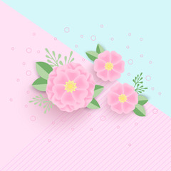 Banner or greeting card background with pink paper flowers.