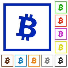 Bitcoin digital cryptocurrency flat framed icons