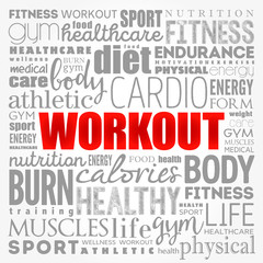 Fototapeta premium WORKOUT word cloud collage, fitness, health concept background