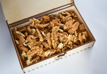 walnut in a wooden box, healthy food