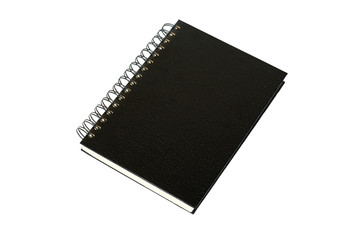 Black notebook for writing or drawing on spiral, isolated on white background