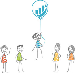 Un homme s'envole grâce à une ampoule symbolisant une idée fabuleuse