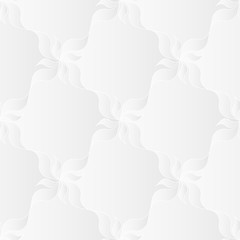 Neutral white texture. Decorative background with 3d pleated paper effect. Vector seamless repeating pattern with floral elements.