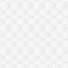 Neutral white texture. Abstract oriental geometric background with 3d carving effect. Vector seamless repeating pattern.