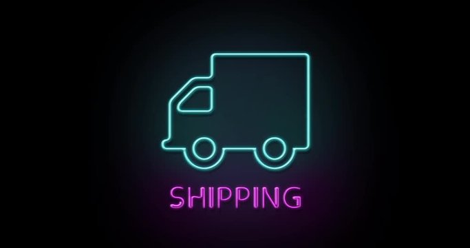 Colorful neon light glowing icon shipping delivery truck. Object isolated in PNG format with alpha transparency channel background