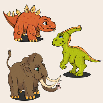 dinosaurs little cubs childrens drawing isolated