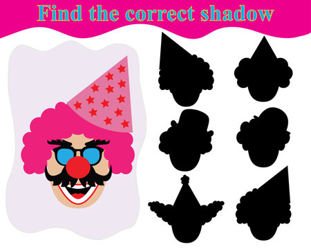 Find the shadow face of clown. Educational kid’s game