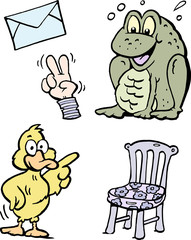 Cartoon Vector illustration of a set of funny Clipart drawings and Icons