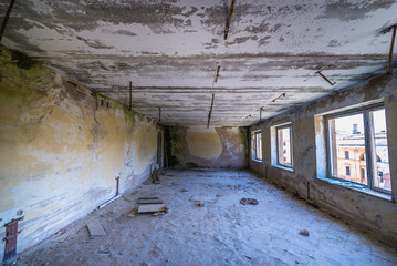 Interior of one of the abandoned buildings in 19th century military fortress in Daugavpils, Latvia