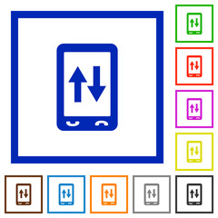 Mobile data traffic flat framed icons