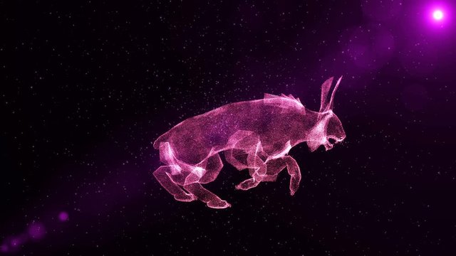 Lynx, abstract wild animal running through particles, fantasy 3D animation