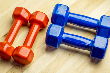 sports kit for family, dumbbells of two kinds and colors