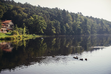Fototapeta na wymiar Reservoir of River Wda in Tlen village, Kujawy-Pomerania Province of Poland