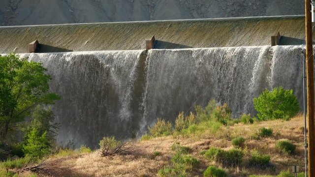 A waterfall and dam to divert water in the desert