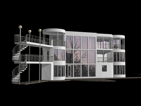 3D modern house isolated on black