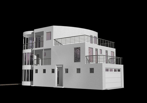 3D modern house isolated on black
