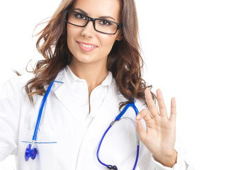 Doctor showing okay sign, isolated