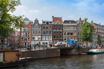 Houses and Boats on Amsterdam Canal