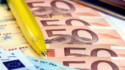 Geld, Finanzen. 50 Euro-Scheine