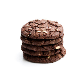 stack  of dark chocolate cookies isolated on white background